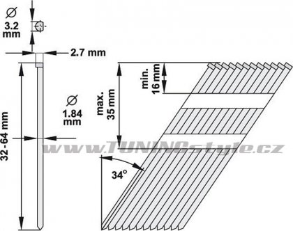 Hřebíky nastřelovací 1,84 x 50 mm 34° 1000ks