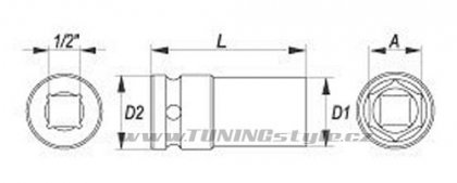 Nástavec 1/2" rázový šestihranný hluboký 20 mm CrMo