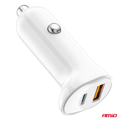 Nabíječka do auta USB-A+ USB-C 20W 12/24V AMiO-03875