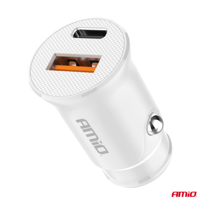 Nabíječka do auta USB-A + USB-C 20W 12/24V AMiO-03877