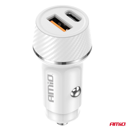 Nabíječka do auta USB-A + USB-C 20W 12/24V AMiO-03878