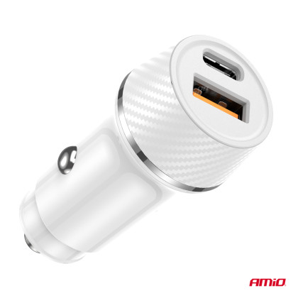 Nabíječka do auta USB-A + USB-C 20W 12/24V AMiO-03878