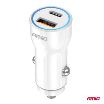 Nabíječka do auta USB-A + USB-C 20W 12/24V AMiO-03881