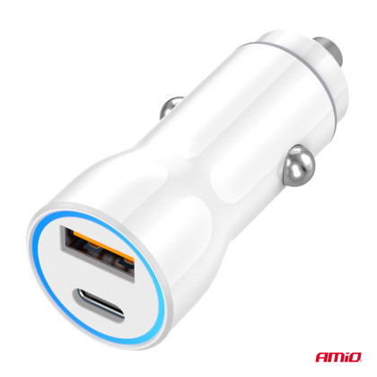 Nabíječka do auta USB-A + USB-C 20W 12/24V AMiO-03881