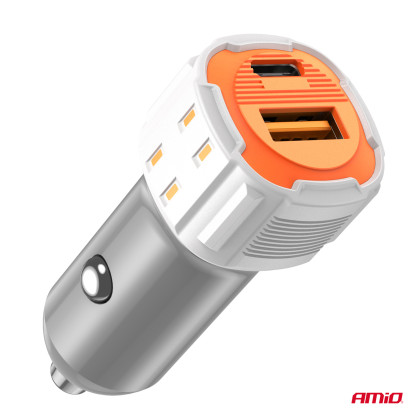 Nabíječka do auta USB-A + USB-C 20W 12/24V AMiO-03882