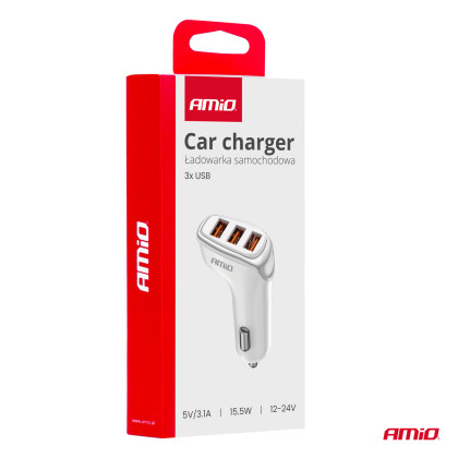 Nabíječka do auta 3x USB-A 3.1A 12/24V AMiO-03885