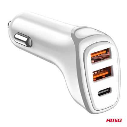 Nabíječka do auta 2x USB-A + USB-C 38W 12/24V AMiO-03886