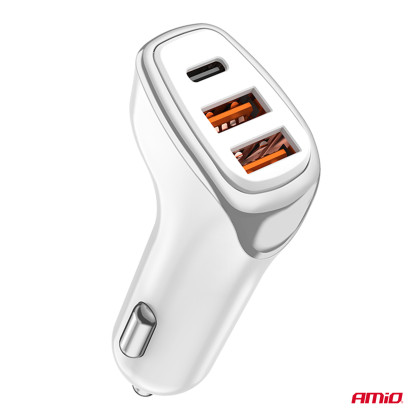 Nabíječka do auta 2x USB-A + USB-C 38W 12/24V AMiO-03886