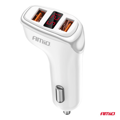 Nabíječka do auta 2x USB-A + tester napětí akumulátoru 3.1A 12/24V AMiO-03887