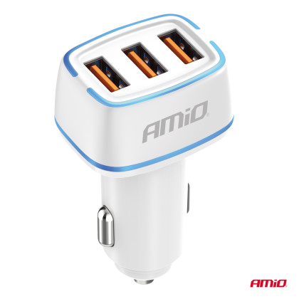 Nabíječka do auta 3x USB-A 30W 12/24V AMiO-03889