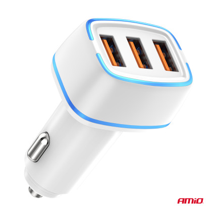 Nabíječka do auta 3x USB-A 30W 12/24V AMiO-03889