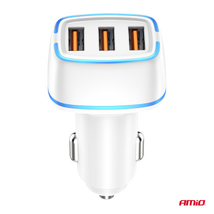 Nabíječka do auta 3x USB-A 30W 12/24V AMiO-03889