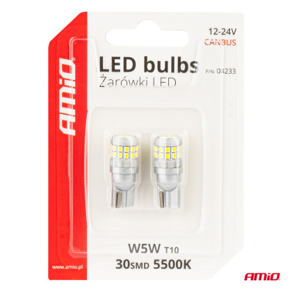 LED žárovky CANBUS T10 W5W 30SMD 2016 Bílá 12V/24V AMiO-04233