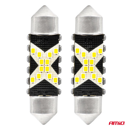 LED žárovky CANBUS 12SMD Festoon C5W 2016 36mm White 12/24V AMiO-04236