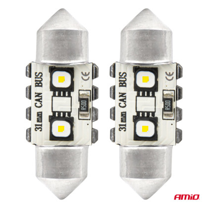 LED žárovky CANBUS 12SMD Festoon C5W 3838 31mm White 12/24V AMiO-04247