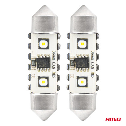 LED žárovky CANBUS 12SMD Festoon C5W 3838 36mm White 12/24V AMiO-04248