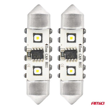 LED žárovky CANBUS 12SMD Festoon C5W 3838 41mm White 12/24V AMiO-04250