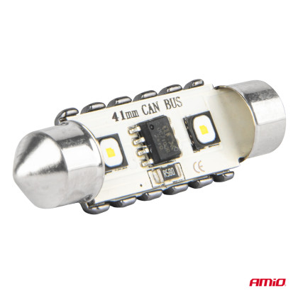 LED žárovky CANBUS 12SMD Festoon C5W 3838 41mm White 12/24V AMiO-04250