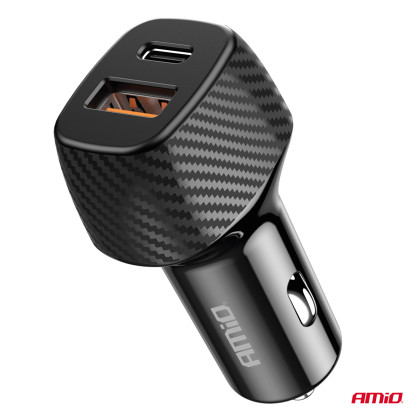 Nabíjačka do auta QC+PD 20W USB-A + USB-C AMiO-04282