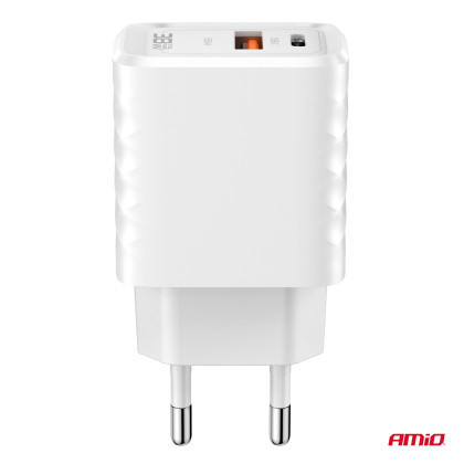 Síťová nabíječka Quick Charger GaN 38W USB-A + USB-C AMiO-04287