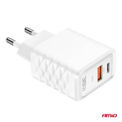 Síťová nabíječka Quick Charger GaN 38W USB-A + USB-C AMiO-04287