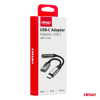 Adaptér USB-C rozdělovací na USB-C + Mini-Jack 3,5mm 10cm AMiO-04295