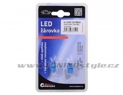 Žárovka 1LED 12V  B8,5d  modrá 2ks