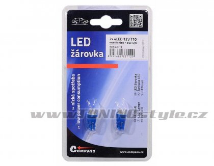 Žárovka 4LED 12V  T10  modrá  2ks