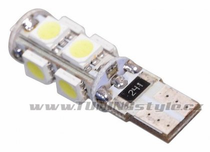 Žárovka 9 SMD LED 12V T10 s rezistorem CAN-BUS ready bílá