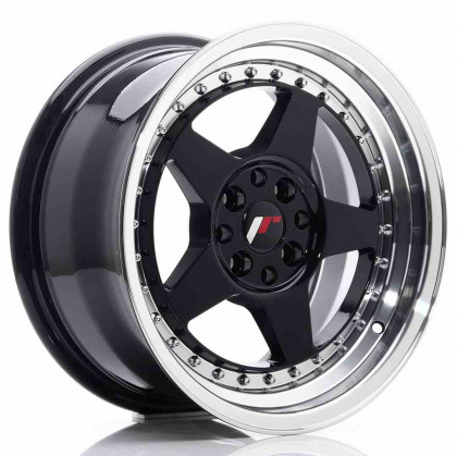 JR Wheels JR6 16x8 ET25 4x100/108 Glossy Black w/Machined Lip