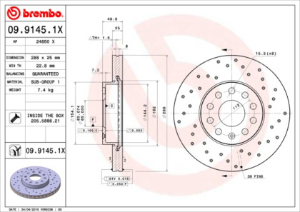 Sportovní brzdové kotouče Brembo - přední chlazené - Seat Altea/Altea XL/Leon/Toledo 288mm