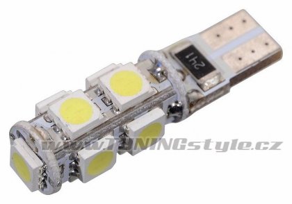 Žárovka 9 SMD LED 12V T10 s rezistorem CAN-BUS ready bílá